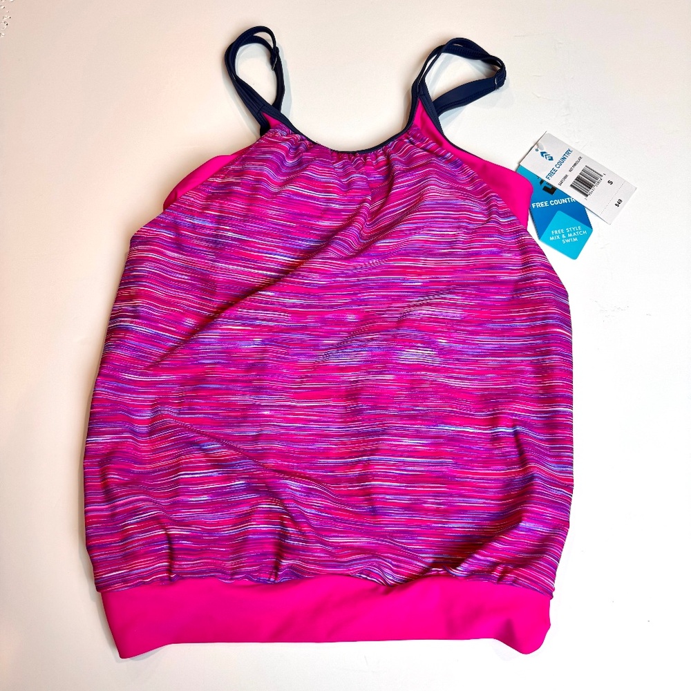 NWT Pink Stripe Free Country Tankini/Bikini Top, Size Small